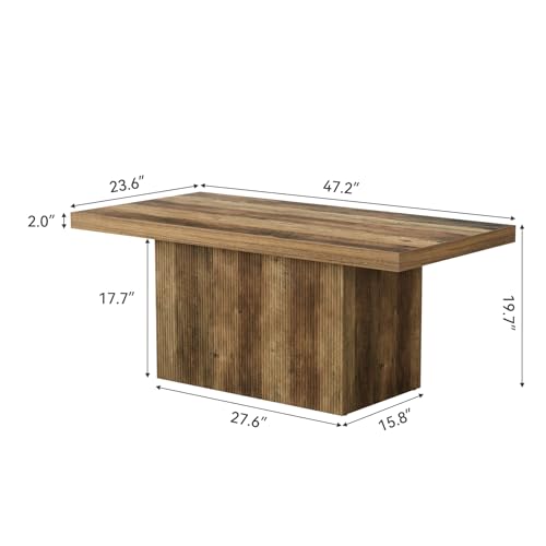 47-Inch Large Coffee Table with Pedestal, Living Room Center Table Rectangle Thickened Tabletop, Farmhouse Low Cocktail Tea Furniture for Living Room, Apartments, Rustic Brown LITTLE TREE