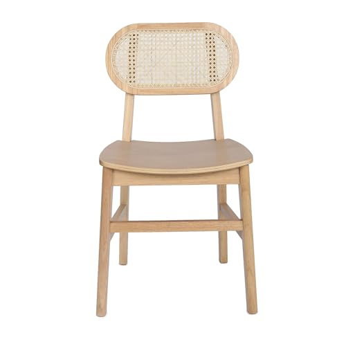Flash Furniture Jacob Set of 2 Commercial Cane Rattan Dining and Event Chairs with Solid Wood Frame and Seat, Natural Flash Furniture
