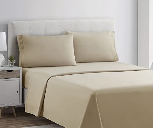 Clara Clark Bed Sheets, Premier 1800 Series 4 Piece Bed Sheet Set, Deep Pocket, Wrinkle, Fade, Stain Resistant, Luxury Soft Bedding Sheets & Pillowcases, Queen, Beige Cream Clara Clark