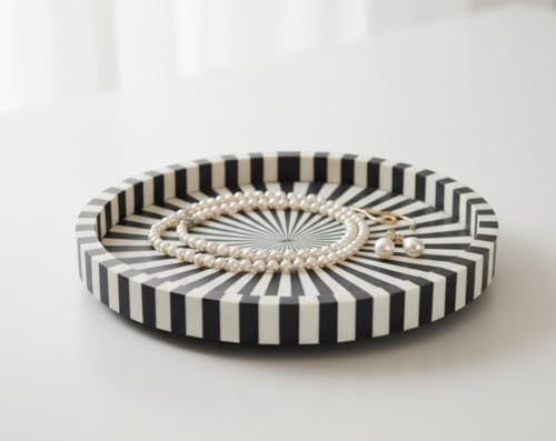 HANDMADE ENTARO Serving Tray 18" Decorative Bone Inlay Mosaic Wooden Trays for Coffee Table Living Room Dining Table and Home Décor(18x18x2.5, Black and White) HANDMADE ENTARO