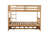 Repantes Full Over Full Bunk Bed with Trundle, Solid Rubberwood, High Weight Capacity, Converts to 2 Full Beds, with Safety Rails for Kids, Teens and Adults, Nature Repantes