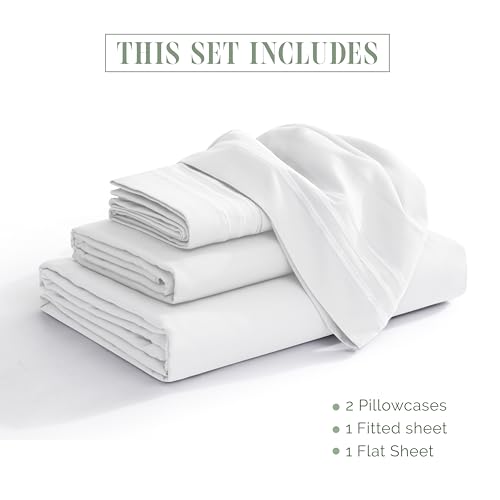Elegant Comfort Luxury 1500 Premium Hotel Quality Microfiber 4-Piece Sheet Set - Soft, All Around Elastic 18-24 Inches Deep Fitted Sheet - Extra Deep Pocket Sheets, King, White Elegant Comfort