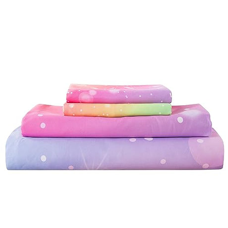 ADASMILE A & S Rainbow Fitted Bed Sheet for Kids 4 Pieces Rainbow Sheets Queen for Girls Pink Glitter Tie Dye Pastel Bed Set (1 Flat Sheet + 1 Deep Pocket Fitted Sheet and 2 Pillowcases) Bedroom Decor ADASMILE A & S
