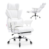 VEVOR Reclining Office Chair with Footrest, Heavy Duty PU Leather Oversize Office Chair, Big and Tall Executive Office Chairs with Lumbar Support, Strong Metal Base Quiet Wheels, White VEVOR
