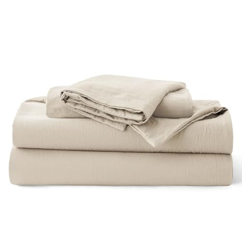Bedsure 100% Washed Cotton Duvet Cover King Size - Oatmeal Minimalist Cotton Duvet Cover Linen Like for All Seasons - GentleSoft™ Plain Simple Bedding (Oatmeal, King, 104"x90") Bedsure