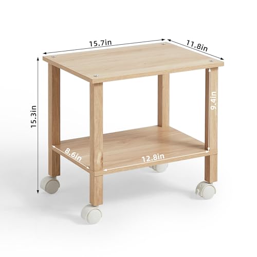 YUFAM 2 Tier Printer Stand with Storage,Under Desk Shelf Printer Table,Small Printer Stand with Wheels,Rolling Printer Cart for Office