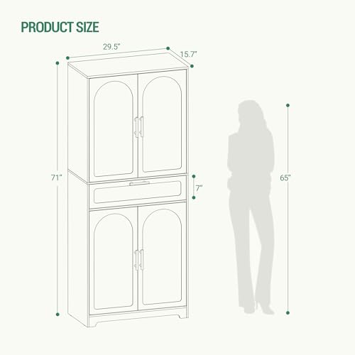 Hzuaneri 71" Kitchen Pantry Storage Cabinet, Tall Storage Cabinet with Adjustable Shelves, 1 Drawer, 4 Doors, Freestanding Cupboards Sideboard for Dining Room, Living Room, Laundry, White PT1 - WoodArtSupply