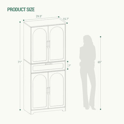 Hzuaneri 71" Kitchen Pantry Storage Cabinet, Tall Storage Cabinet with Adjustable Shelves, 1 Drawer, 4 Doors, Freestanding Cupboards Sideboard for Dining Room, Living Room, Laundry, White PT1 - WoodArtSupply