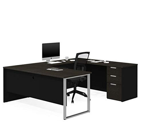 Bestar Pro-Concept Plus 72W U-Shaped Executive Desk with Pedestal in deep Grey & Black Bestar