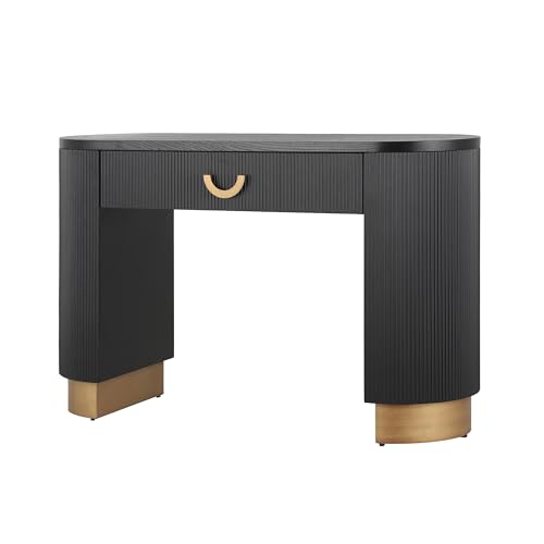 Merax Modern Vertical Ribbed Console Table with Functional Storage Drawer & Column Legs, Entryway Hallway Sofatable for Living Room, Black Merax