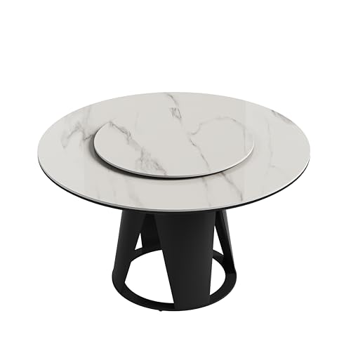 Runboll 59'' Modern Round Dining Table with Lazy Susan, Sintered Stone Dinner Table with 35.4" Round Turntable for Dining Room(Not Included Chairs) Runboll