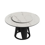 Runboll 59'' Modern Round Dining Table with Lazy Susan, Sintered Stone Dinner Table with 35.4" Round Turntable for Dining Room(Not Included Chairs) Runboll