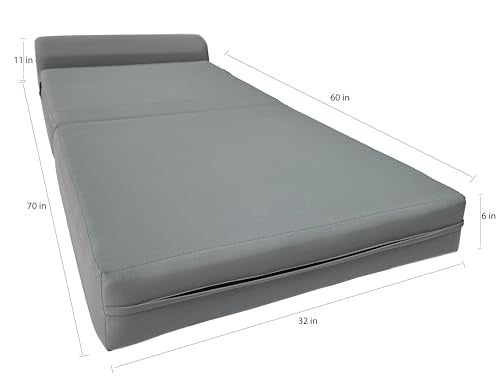 D&D Futon Furniture Gray Sleeper Chair Folding Beds, Convertible Studio Sofa Bed, High Density Foam (70 x 32 x 6 in Thick) D&D Futon Furniture