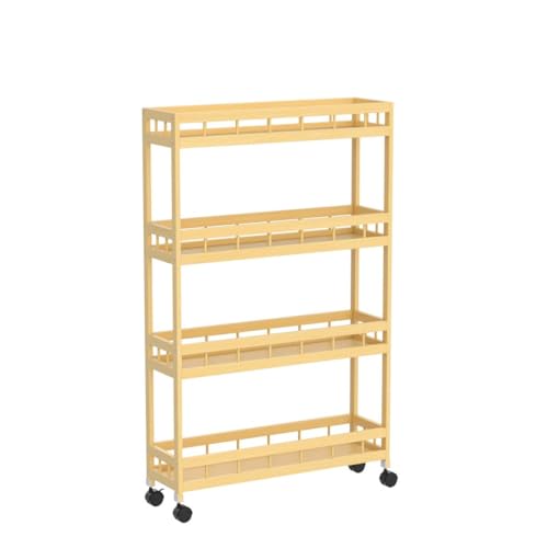 TIE-DailyNec 4-Tier Bamboo Kitchen Rolling Cart Removable Wood Trolley Island Cart, Utility Cart Multi-Layer Storage Shelf Rack on Wheels (23.6" L X 7.1" W X 37.8" H) TIE-DailyNec