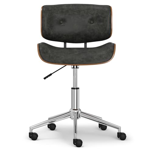 SIMPLIHOME Dax 22 Inch Wide Swivel Adjustable Executive Computer Bentwood Office Chair in Distressed Slate Grey, for The Office and Study Room SIMPLIHOME