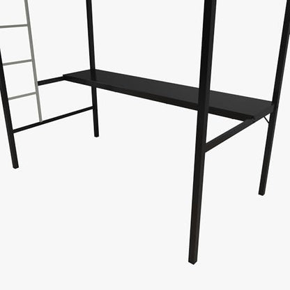 DHP Silver Twin Metal Loft Bunk Bed with Desk and Ladder, Ideal Space-Saving Design