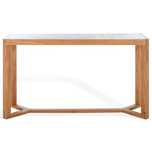 SAFAVIEH Couture Collection - Bernardi Natural & White Marble Top Console Table with Solid Wood Base, Modern Accent Entryway Table (SFV9745A) SAFAVIEH