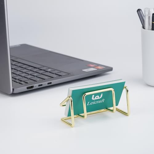 Leicraft Business Card Holder for Desk, Cute Metal Card Organizers and Office Desk Accessories for Men and Women (Golden) Leicraft