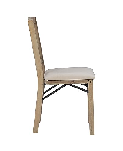 Linon Keira Wooden Folding Chair Upholstered Seat and Mission Back Set of 2, Dining Height, Rustic Natural & Beige Linon