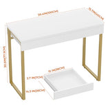 GreenForest Vanity Desk with 2 Drawers,39 inch White Desk with Glossy Desktop Easy Clean,Makeup Dressing Table with Metal Gold Legs for Home Office Small Spaces,Bedroom GreenForest