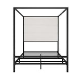 BEDGJH Queen Modern Canopy Bed Frame - Metal 4-Poster with Tall Linen Upholstered Headboard, Box Spring Required (Black,White, Queen)