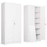DEVAISE Garage Storage Cabinet, Metal Storage Cabinet, Lockable Steel File Cabinet, White for Home, Office, Garage, Shool, Gym DEVAISE