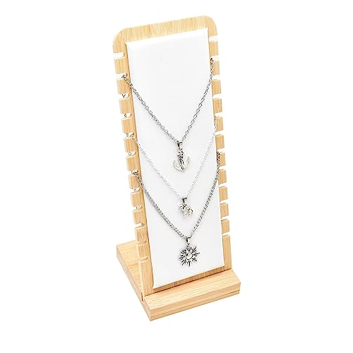 Golden Strawberry 2 Pack Bamboo Panel Jewelry Necklace Tabletop Display Boards Stand (White) Golden Strawberry