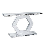 55'' Mirrored Console Table Long Mirrored Sofa Table for Living Room Office, Hexagon Design Crystal Accents, Modern Entryway Console Desk for Hallway Entrance, 55''x14.2'' Glass Top Henf