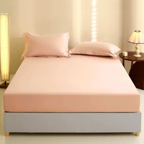 ZCXRYFL Thin- Fitted Sheet 30cm Deep Jersey Cotton Bed Sheet for Mattress, Single Double Queen King Bedspread, Mattress Cover, for Guest Room, All Season, Washable(150x200+30cm,Pink) ZCXRYFL