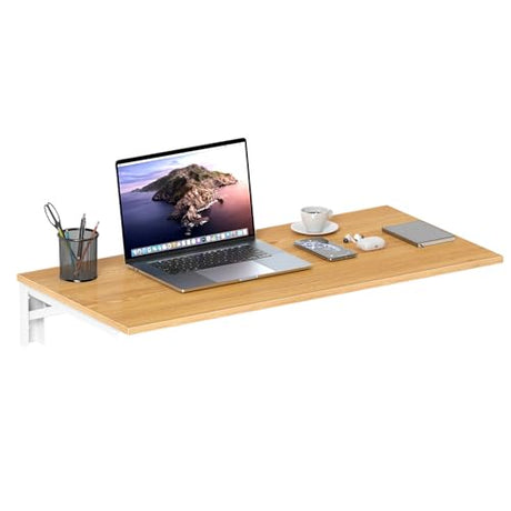 Need Wall Mounted Desk - Heavy Duty Folding Work Table Length 36" Width 20"/Small Space Hanging Desk Perfect Addition to Home/Office/Kitchen & Dining Room Teak&White AC15-9050TW-ND Need