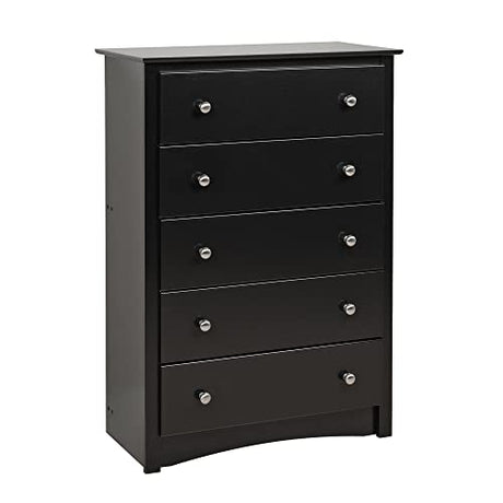 Prepac Sonoma Superior 5-Drawer Chest for Bedroom - Spacious and Stylish Chest of Drawers, Measuring 17.75"D x 31.5"W x 44.75"H, In Black Finish Prepac