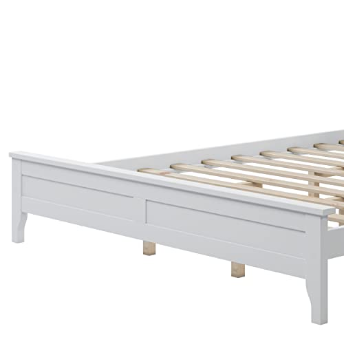 LZ LEISURE ZONE White Queen Size Platform Bed Frame - Modern Solid Wood Design - WoodArtSupply