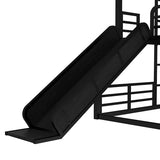 Harper & Bright Designs Metal Triple Bunk Bed with Slide, Twin Over Twin Over Full Bunk Bed with Safety Guardrails, Heavy-Duty Bunkbeds with Noise-Reduced Design, No Box Spring Needed, Black Harper & Bright Designs