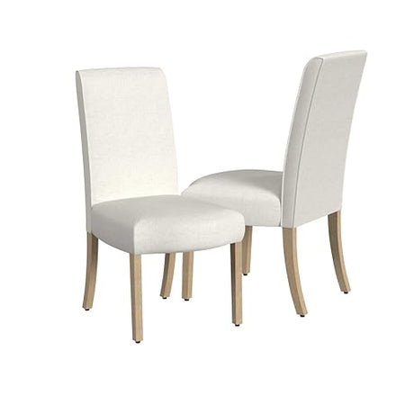 HomePop Scalloped Detail Dining Chair|Upholstered Parsons Dining Chairs |Decorative Home Furniture, Cream Textured Woven (Set of 2) HomePop