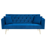 71" Modern Velvet Sofa Bed Futon, Convertible Sleeper Couch with Adjustable Backrest, Tufted Recliner Loveseat with Golden Chrome Legs & 2 Pillows for Small Spaces, Living Room, Apartment (Blue) Generic