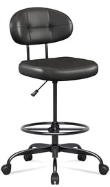 Misolant Drafting Chair Without Arms, Tall Office Chair with Footrest Ring for Standing Desk, Small Faux Leather Executive Office Chair with Adjustable Height for Bar Lab Counter Height Desk, Black Misolant