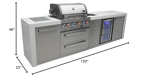Mont Alpi MAi400-DBEV 32-inch 4 Burner 78000 BTU Deluxe Stainless Steel Modular Outdoor Kitchen Island Barbecue Grill with Beverage Center + Granite Countertops & Sides + Rotisserie and Grill Cover Mont Alpi
