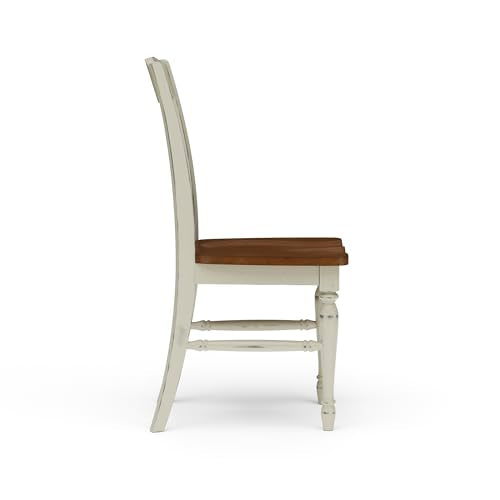 Home Styles Monarch Double X-back White and Oak Dining Chairs, with Solid Hardwood Construction, Turned Legs, and Distressed Oak Finish, Set of Two - WoodArtSupply