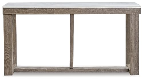 Signature Design by Ashley Loyaska Casual Sofa Table with Marble Top, Brown & White Signature Design by Ashley