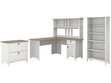Bush Business Furniture Salinas 60W L-Shaped Desk Set with Hutch, File Cabinet, and Bookcase in Shiplap Gray and Pure White Bush Business Furniture