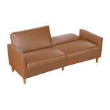 Lexicon 79"W Convertible Futon Sofa Bed, Loveseat, Faux Leather Upholstered Couch Sleeper, Adjustable Backrests, Padded Pocket Coil, Solid Wood Legs for Living Room, Bedroom, Apartment, Office, Camel Lexicon