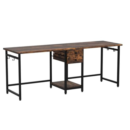 Tribesigns 79 Inch Extra Long Desk, Double Desk with 2 Drawers, Two Person Desk Long Computer Desk with Storage Shelves, Writing Table Study Desk for Home Office, Rustic Brown - WoodArtSupply