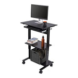 Stand Up Desk Store Mobile Rolling Adjustable Height Standing Workstation with Printer Shelf and Slideout Keyboard Tray (Black Frame/Black Top, 30" Wide) S Stand Up Desk Store