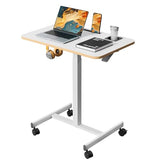 Liftsync Mobile Standing Desk, Rolling Laptop Cart Adjustable Height with Cup Holder, 28 inch Portable Table with 4 Lockable Wheels, White Computer Workstation with Hook and Slots for Home Office Liftsync