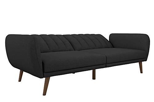 Novogratz Brittany 82 Inch Futon Sofa Bed, Upholstered Couch Sleeper with Tufted Back, Mid-Century Modern, Dark Gray Novogratz