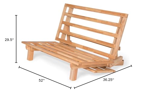 Nirvana Futons Tri-Fold Futon with Khaki Color Mattress Included (Full Size, Natural Finish, Solid Wood) - 13 Position Sofa Bed, Lounger, and Couch Nirvana Futons