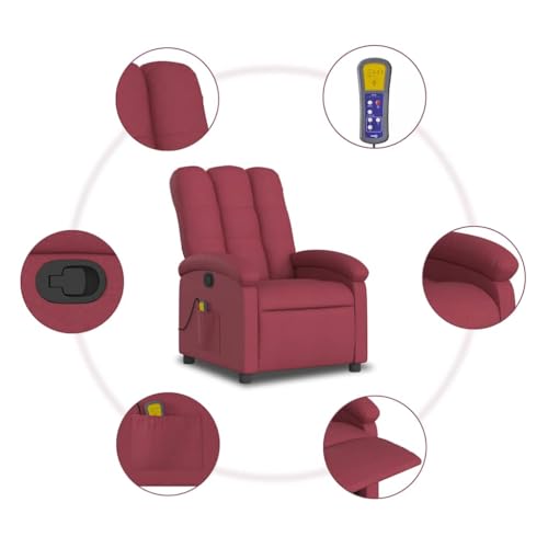 vidaXL Massage Recliner Chair, Adjustable Reclining Armchair for Elderly, Wingback Recliner for Home Theater Cinema, Modern Style, Wine Red Fabric