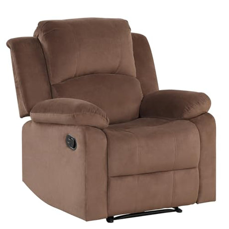 EBELLO Classic Manual Recliner Chair, Soft Microfiber Recliner Sofa with Overstuffed Arms and Back Single Reclining Couch for Living Room, Bedroom, Brown EBELLO