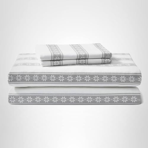 Eddie Bauer - Queen Sheets, Cotton Flannel Bedding Set, Brushed For Extra Softness, Cozy Home Decor (Snowflake Fair Isle, Queen) Eddie Bauer