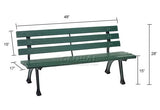 Global Industrial 4'L Outdoor Park Bench with Backrest, Recylced Plastic Slats, Wrought Iron Frame, 1100 lbs Capacity, Green, Surface Mount, Easy Assembly Global Industrial